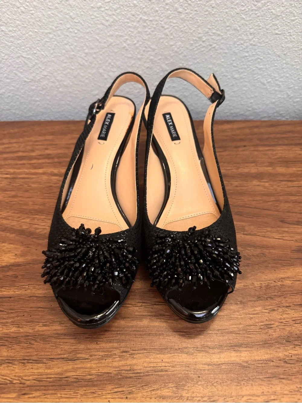 Alex Marie Slingback Jeweled Peep-Toe Heels